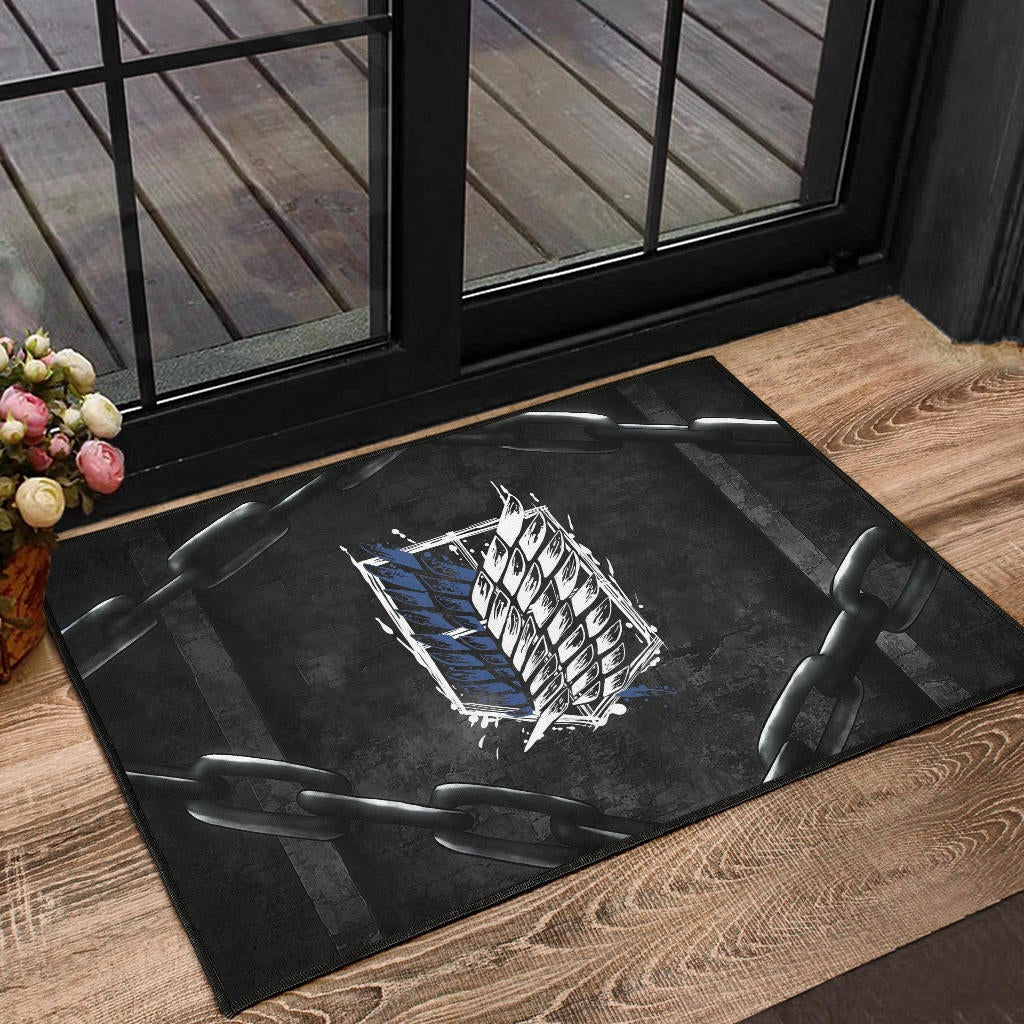 Attack On Titan Anime Door Mat - Wings Of Free Symbol Locked In Black Chains Door Mat Home Decor