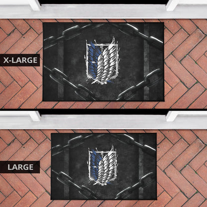 Attack On Titan Anime Door Mat - Wings Of Free Symbol Locked In Black Chains Door Mat Home Decor
