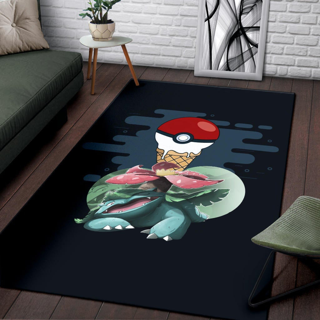 Pokemon Anime Area Rug Ice Cream Pokeball Melting Funny Venusaur Rugs Home Decor
