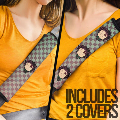 Demon Slayer Anime Seat Belt Covers - Cute Chibi Tanjiro Big Head Cloak Pattern Belt Covers