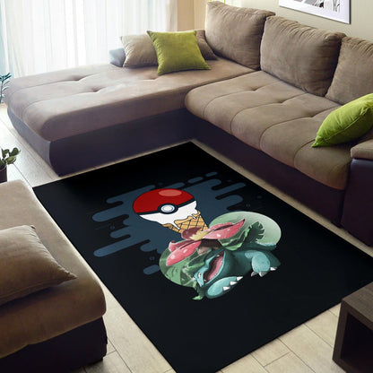 Pokemon Anime Area Rug Ice Cream Pokeball Melting Funny Venusaur Rugs Home Decor