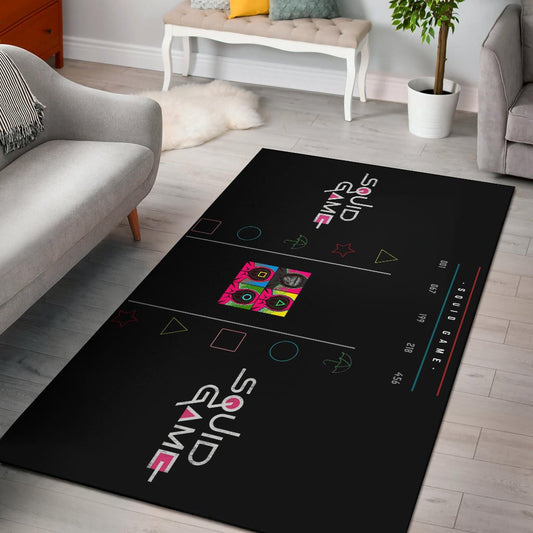Squid Game Movie Area Rug Squid Worker With Black Masked Man Boss Colorful Symbols Rugs Home Decor