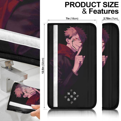 Jujutsu Kaisen Anime Seat Belt Covers - Sukuna Yuji Combine Black Fire Evil Smiling Belt Covers
