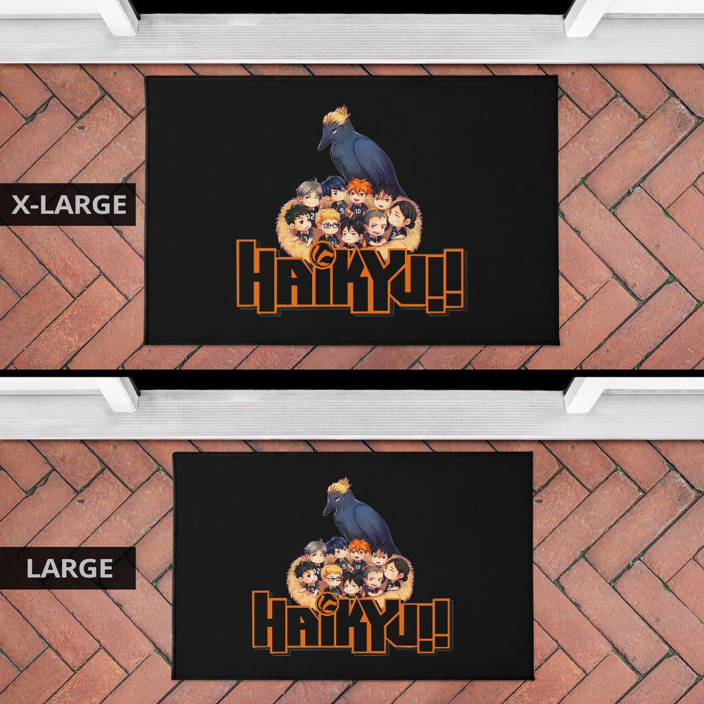 Haikyuu Anime Door Mat - Haikyuu Chibi Volleyball Team Members In Raven Nest Door Mat