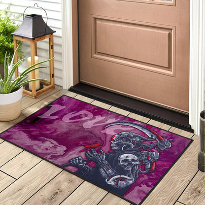 Skull Door Mat - Machine Cyborg Skull Death Reaper In Love Door Mat