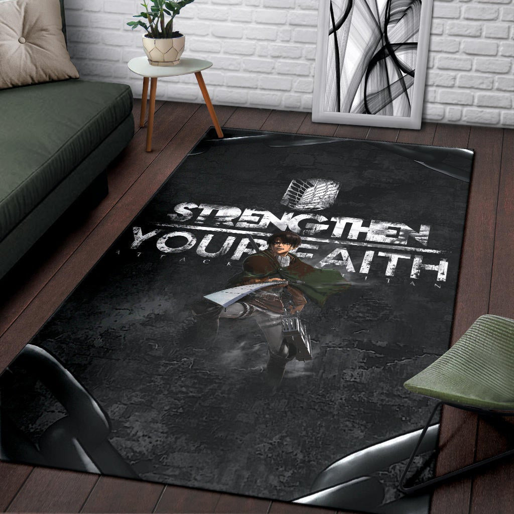 Attack On Titan Anime Area Rug - Levi Fighting Strengthen Your Faith Chains Rugs Home Decor