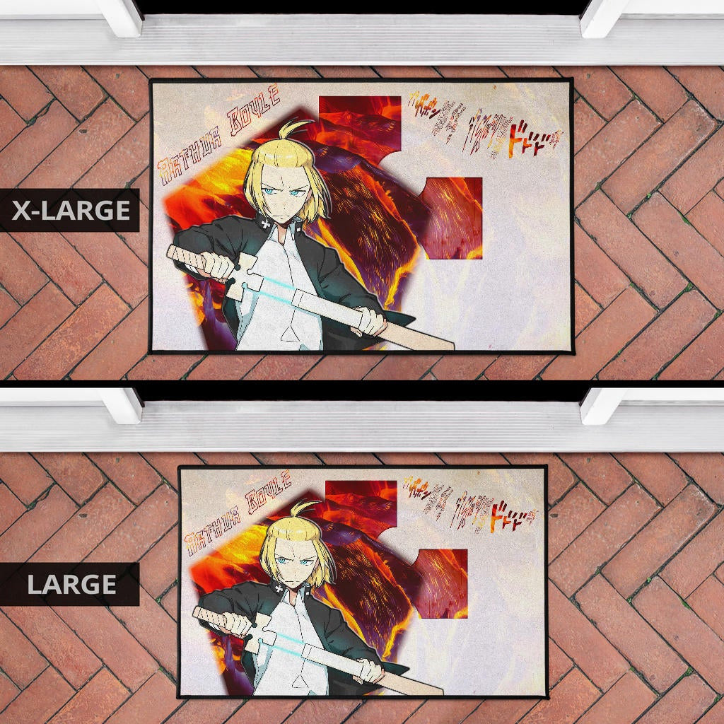 Fire Force Anime Door Mat Arthur Boyle Lighting Sword Fire Door Mat Home Decor