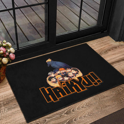 Haikyuu Anime Door Mat - Haikyuu Chibi Volleyball Team Members In Raven Nest Door Mat