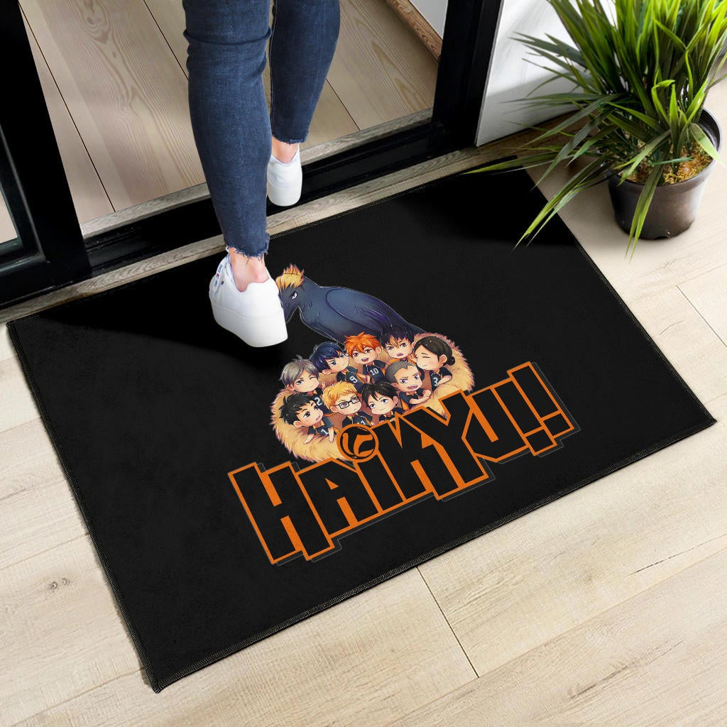 Haikyuu Anime Door Mat - Haikyuu Chibi Volleyball Team Members In Raven Nest Door Mat