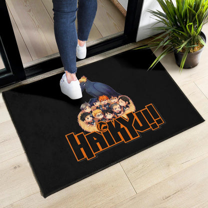 Haikyuu Anime Door Mat - Haikyuu Chibi Volleyball Team Members In Raven Nest Door Mat