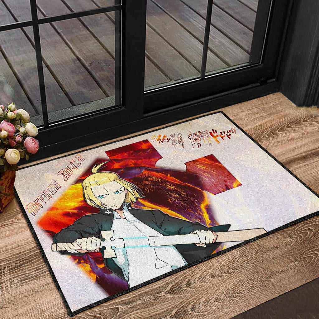 Fire Force Anime Door Mat Arthur Boyle Lighting Sword Fire Door Mat Home Decor
