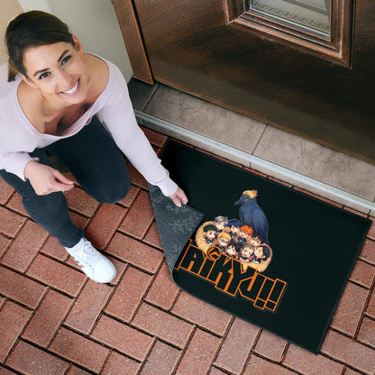 Haikyuu Anime Door Mat - Haikyuu Chibi Volleyball Team Members In Raven Nest Door Mat