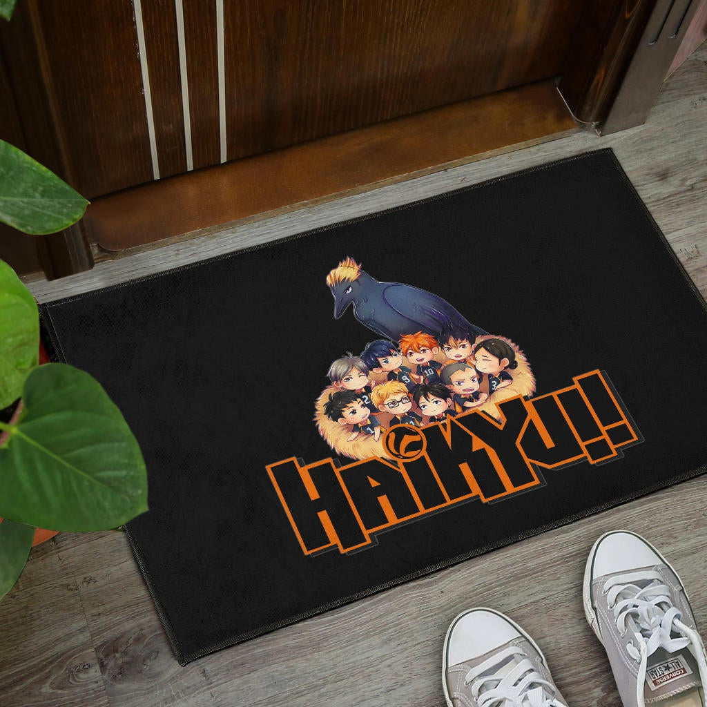 Haikyuu Anime Door Mat - Haikyuu Chibi Volleyball Team Members In Raven Nest Door Mat