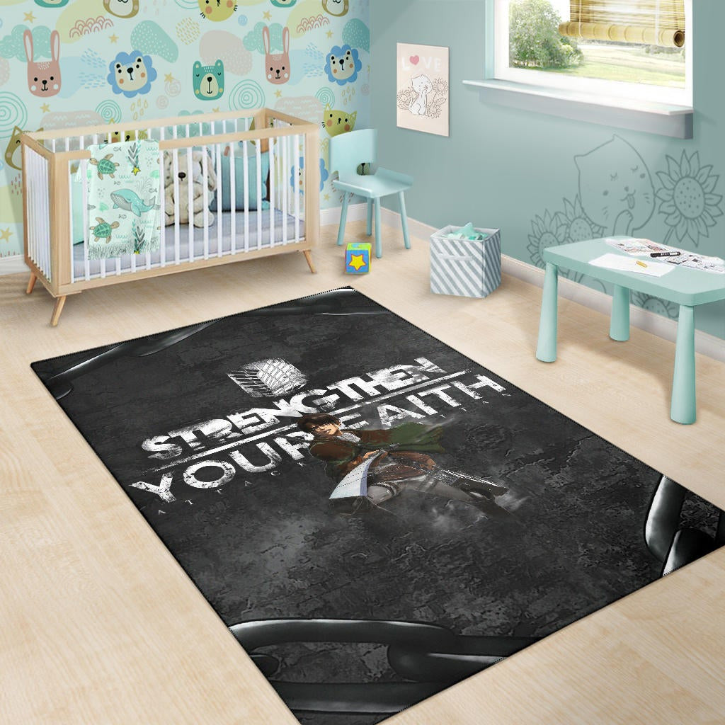 Attack On Titan Anime Area Rug - Levi Fighting Strengthen Your Faith Chains Rugs Home Decor
