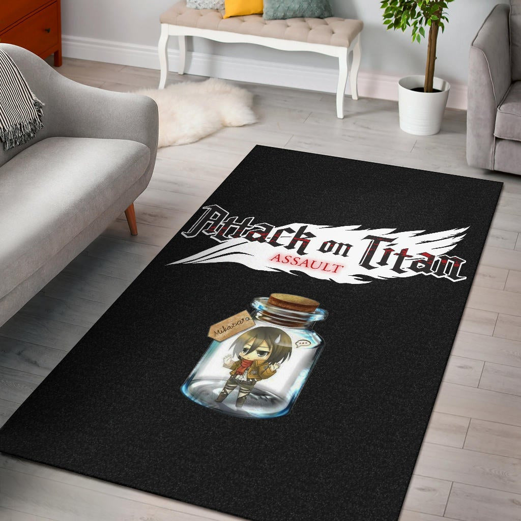 Attack On Titan Anime Area Rug - Mikasa Ackerman In Jar Bottle Trap Rugs Home Decor