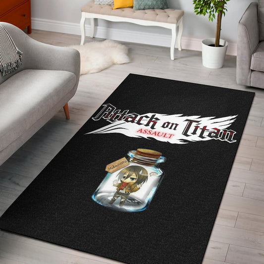 Attack On Titan Anime Area Rug - Mikasa Ackerman In Jar Bottle Trap Rugs Home Decor