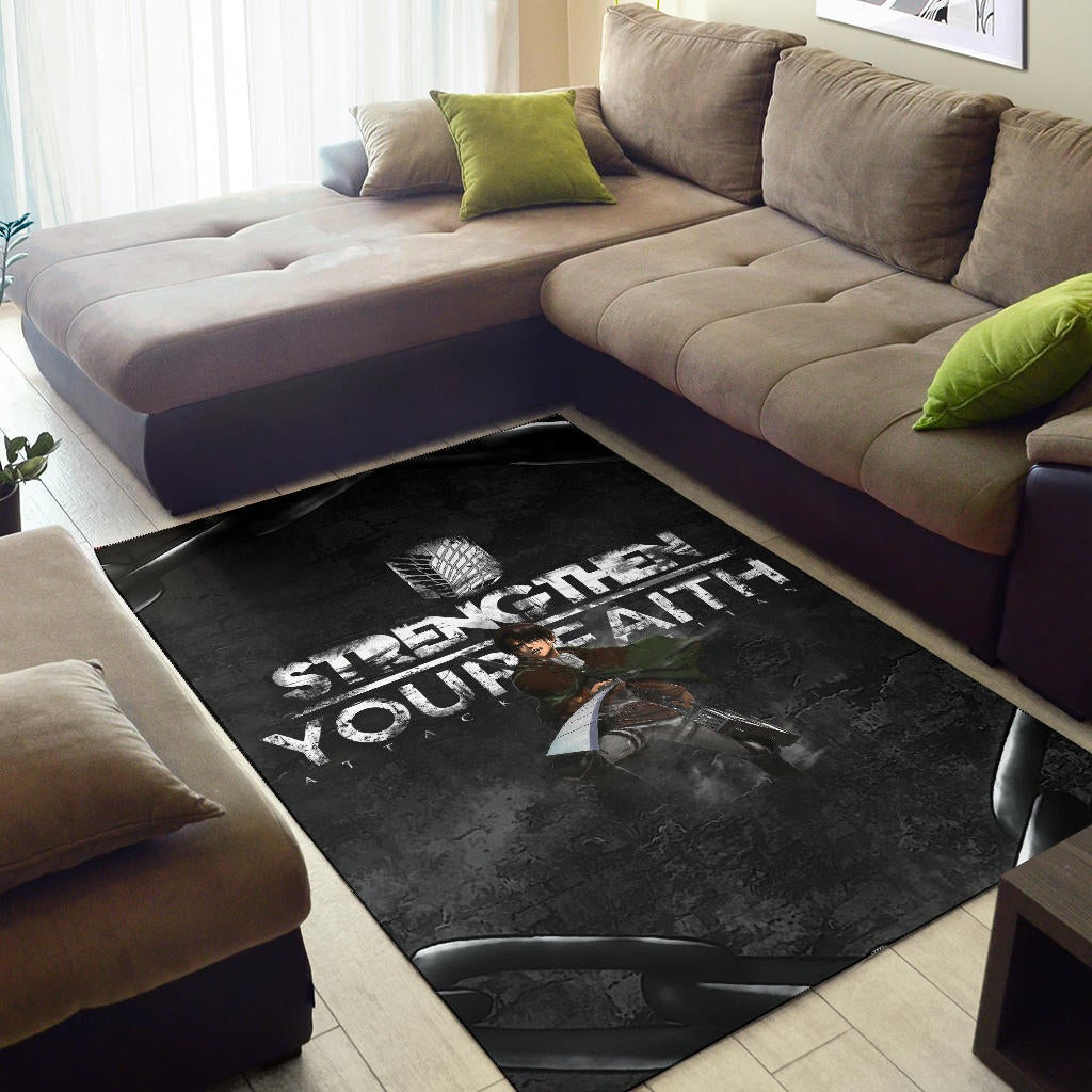 Attack On Titan Anime Area Rug - Levi Fighting Strengthen Your Faith Chains Rugs Home Decor