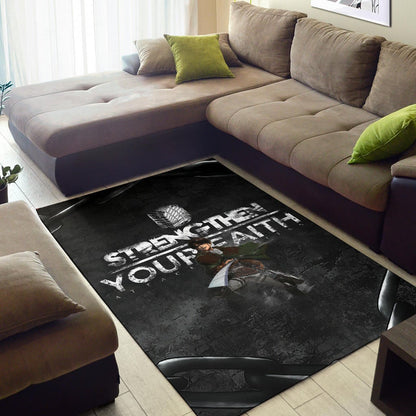 Attack On Titan Anime Area Rug - Levi Fighting Strengthen Your Faith Chains Rugs Home Decor