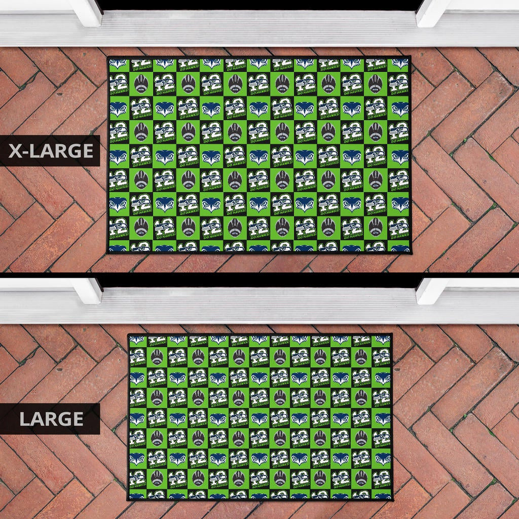 American Football Team Door Mat - Seattle Seahawks Go 12 Rugby Square Patterns Door Mat Home Decor