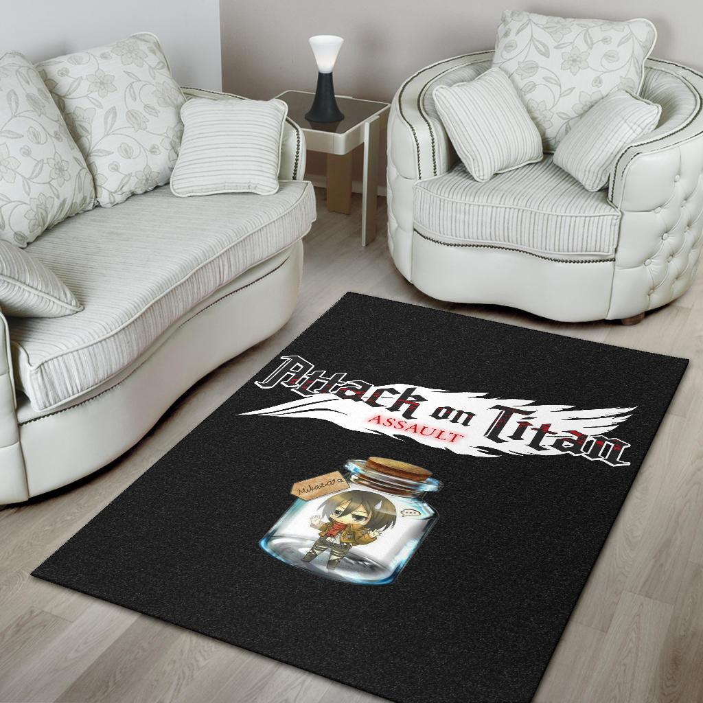 Attack On Titan Anime Area Rug - Mikasa Ackerman In Jar Bottle Trap Rugs Home Decor