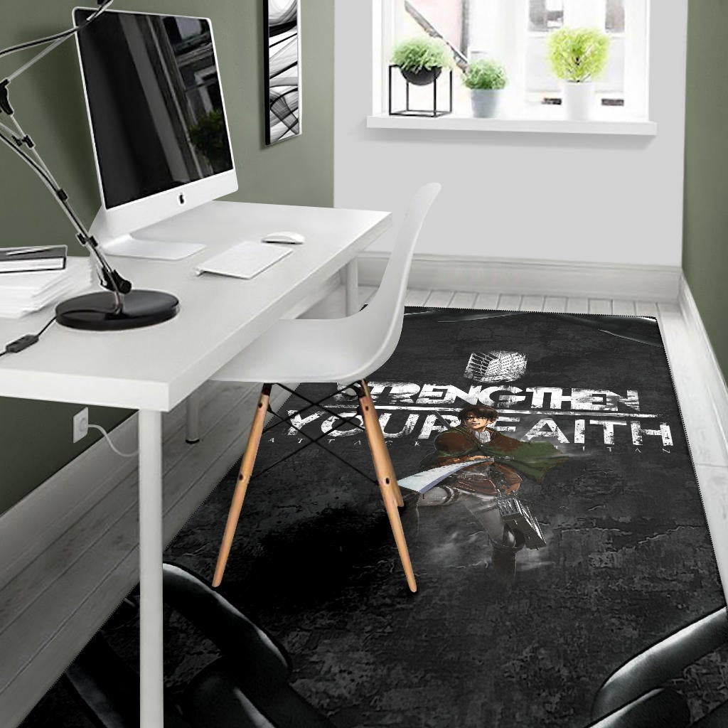 Attack On Titan Anime Area Rug - Levi Fighting Strengthen Your Faith Chains Rugs Home Decor