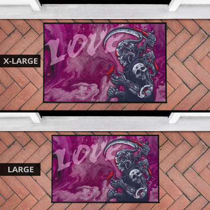 Skull Door Mat - Machine Cyborg Skull Death Reaper In Love Door Mat