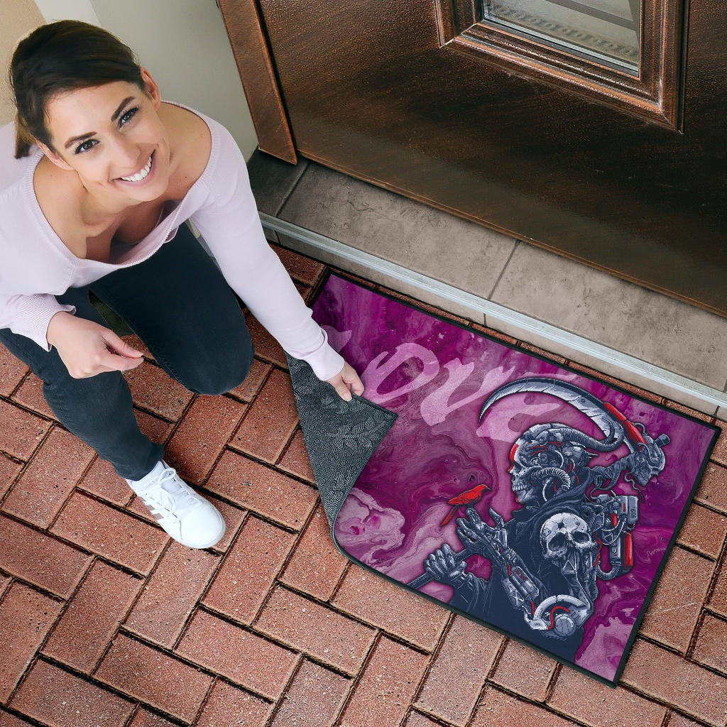 Skull Door Mat - Machine Cyborg Skull Death Reaper In Love Door Mat
