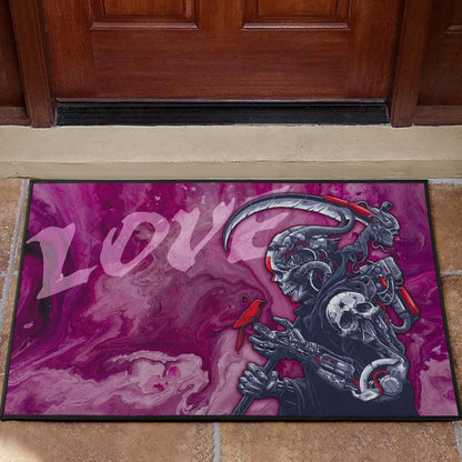 Skull Door Mat - Machine Cyborg Skull Death Reaper In Love Door Mat