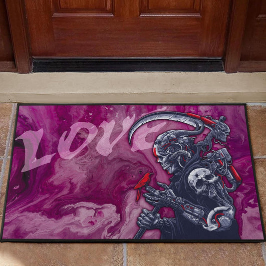 Skull Door Mat - Machine Cyborg Skull Death Reaper In Love Door Mat