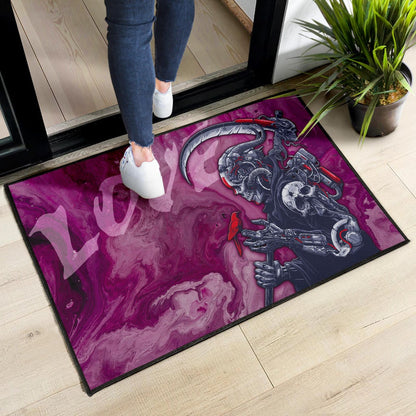 Skull Door Mat - Machine Cyborg Skull Death Reaper In Love Door Mat