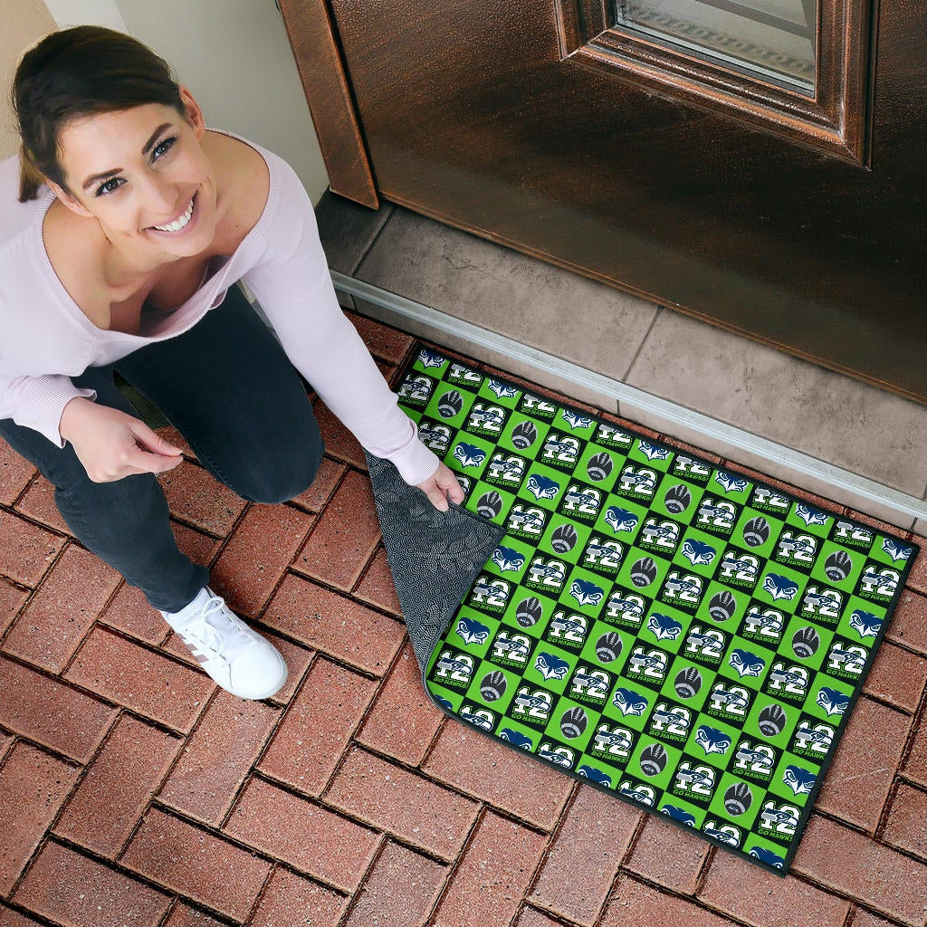 American Football Team Door Mat - Seattle Seahawks Go 12 Rugby Square Patterns Door Mat Home Decor