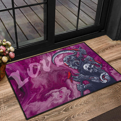 Skull Door Mat - Machine Cyborg Skull Death Reaper In Love Door Mat