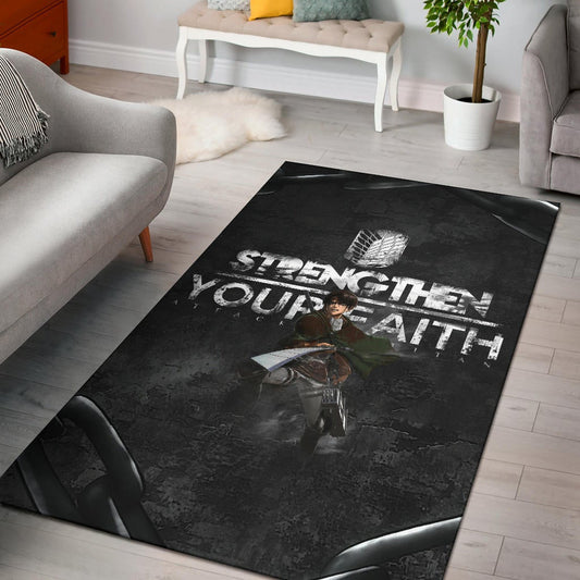 Attack On Titan Anime Area Rug - Levi Fighting Strengthen Your Faith Chains Rugs Home Decor
