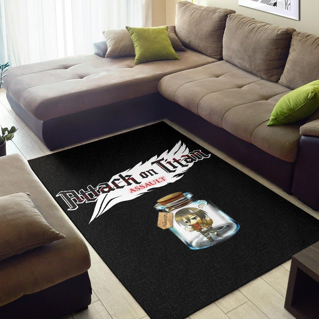 Attack On Titan Anime Area Rug - Mikasa Ackerman In Jar Bottle Trap Rugs Home Decor