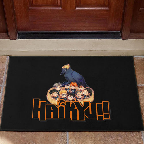 Haikyuu Anime Door Mat - Haikyuu Chibi Volleyball Team Members In Raven Nest Door Mat