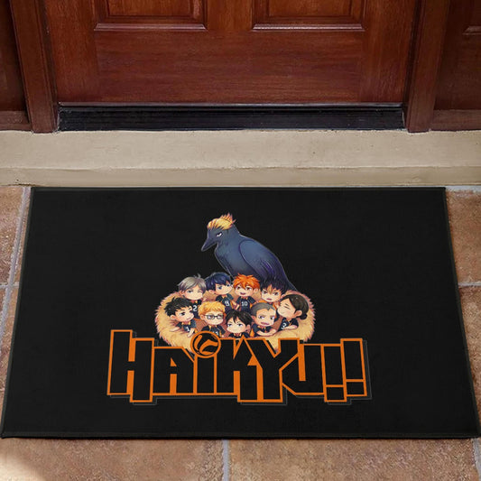Haikyuu Anime Door Mat - Haikyuu Chibi Volleyball Team Members In Raven Nest Door Mat