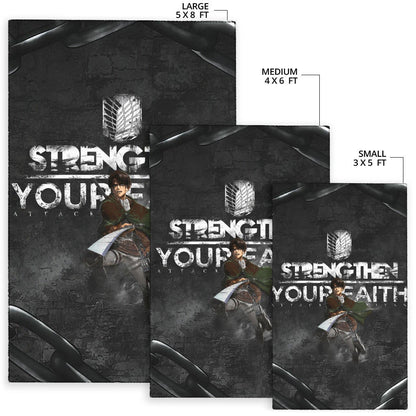 Attack On Titan Anime Area Rug - Levi Fighting Strengthen Your Faith Chains Rugs Home Decor