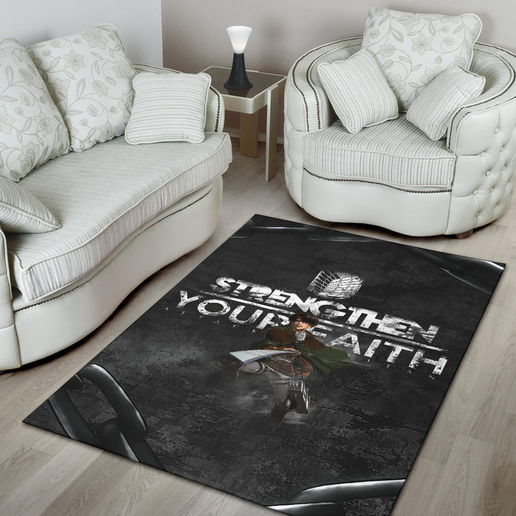Attack On Titan Anime Area Rug - Levi Fighting Strengthen Your Faith Chains Rugs Home Decor
