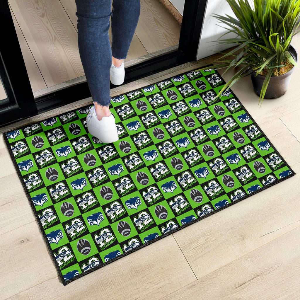 American Football Team Door Mat - Seattle Seahawks Go 12 Rugby Square Patterns Door Mat Home Decor