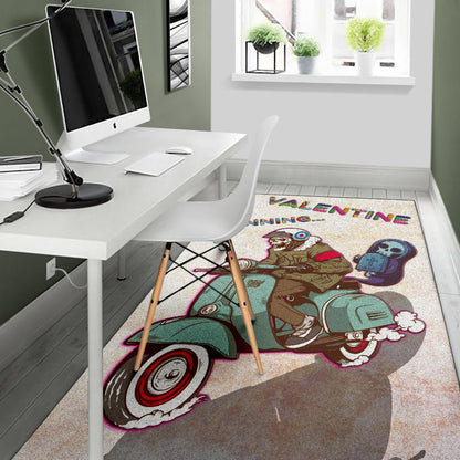 Valentine Area Rug - Skeleton Driving Vespa RIP Running Valentine Rugs Home Decor