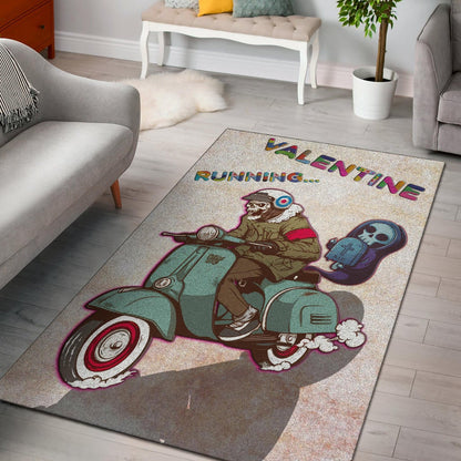 Valentine Area Rug - Skeleton Driving Vespa RIP Running Valentine Rugs Home Decor