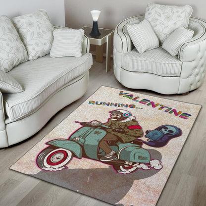 Valentine Area Rug - Skeleton Driving Vespa RIP Running Valentine Rugs Home Decor
