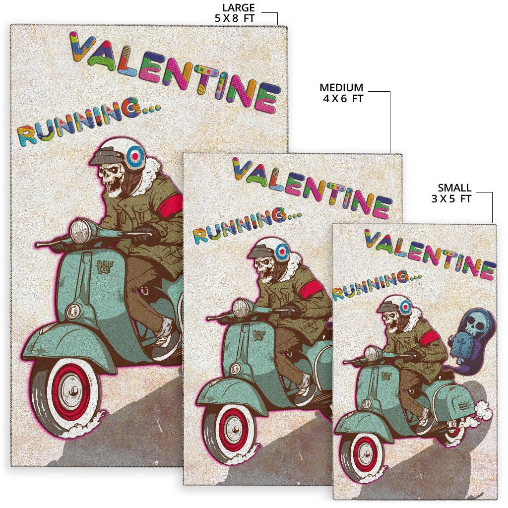 Valentine Area Rug - Skeleton Driving Vespa RIP Running Valentine Rugs Home Decor