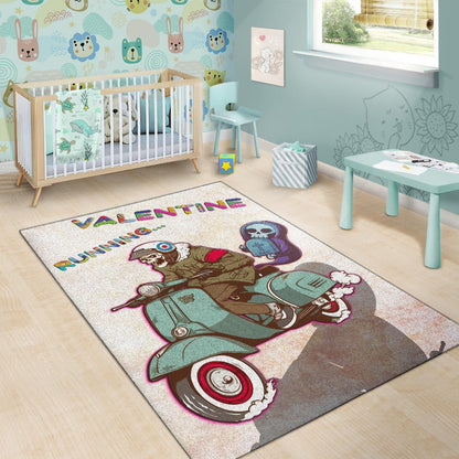 Valentine Area Rug - Skeleton Driving Vespa RIP Running Valentine Rugs Home Decor