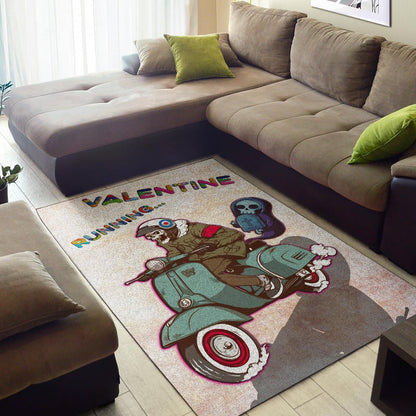 Valentine Area Rug - Skeleton Driving Vespa RIP Running Valentine Rugs Home Decor