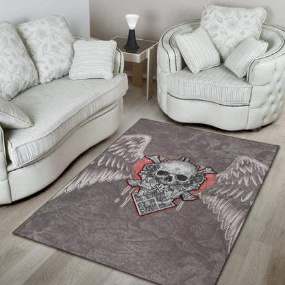 Valentine Area Rug Strange Skull With Angel Wings Red Heart Rugs Home Decor NT121102