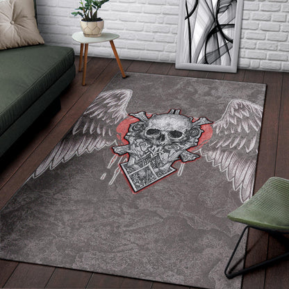 Valentine Area Rug Strange Skull With Angel Wings Red Heart Rugs Home Decor NT121102