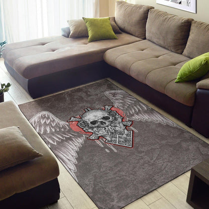 Valentine Area Rug Strange Skull With Angel Wings Red Heart Rugs Home Decor NT121102