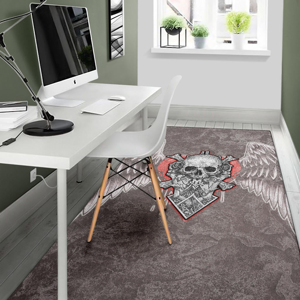Valentine Area Rug Strange Skull With Angel Wings Red Heart Rugs Home Decor NT121102