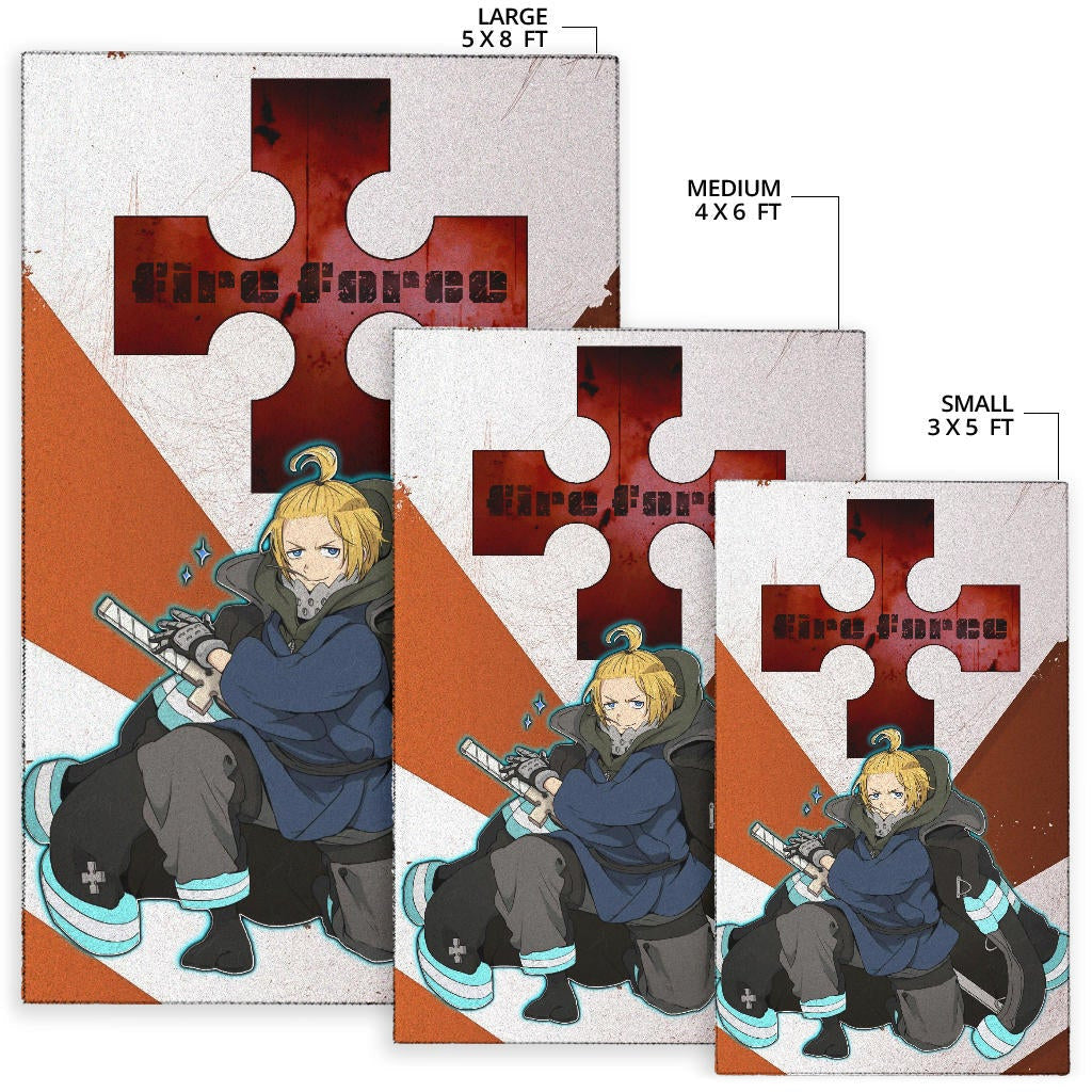 Fire Force Anime Area Rug Arthur Boyle Shining Blue Coat With Wood Sword Rugs Home Decor